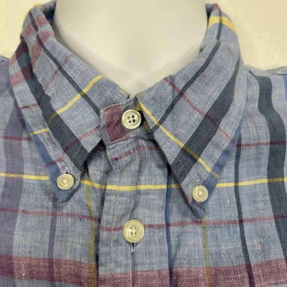 Brooks Brothers Linen Button Up Shirt Mens XL Plaid Pastel Madras Irish Linen - Picture 5 of 11